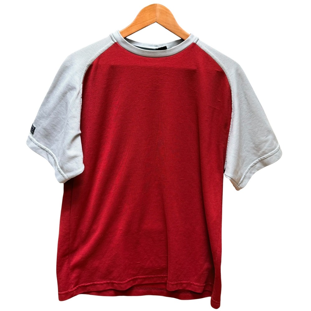 Prana T Shirt Mens Large Red Raglan Waffle Knit Short Sleeve Climbing USA Made